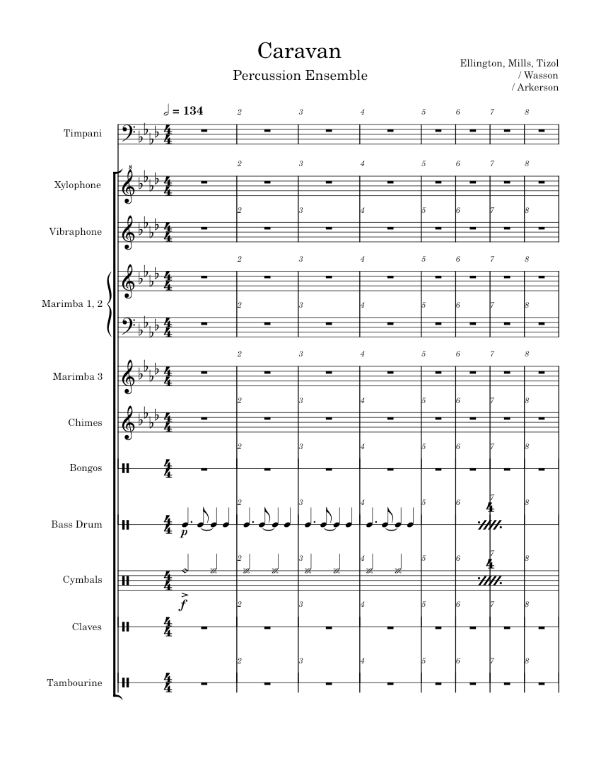 Caravan 2/6 Sheet Music for Timpani, Vibraphone, Drum group, Marimba ...