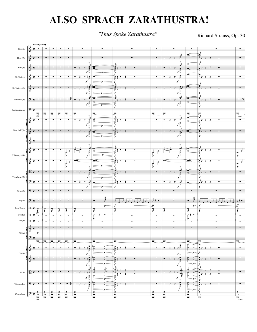 Richard Strauss Op. 30 - Also Sprach Zarathustra Sheet music for Trombone, Organ, Tuba, Flute ...