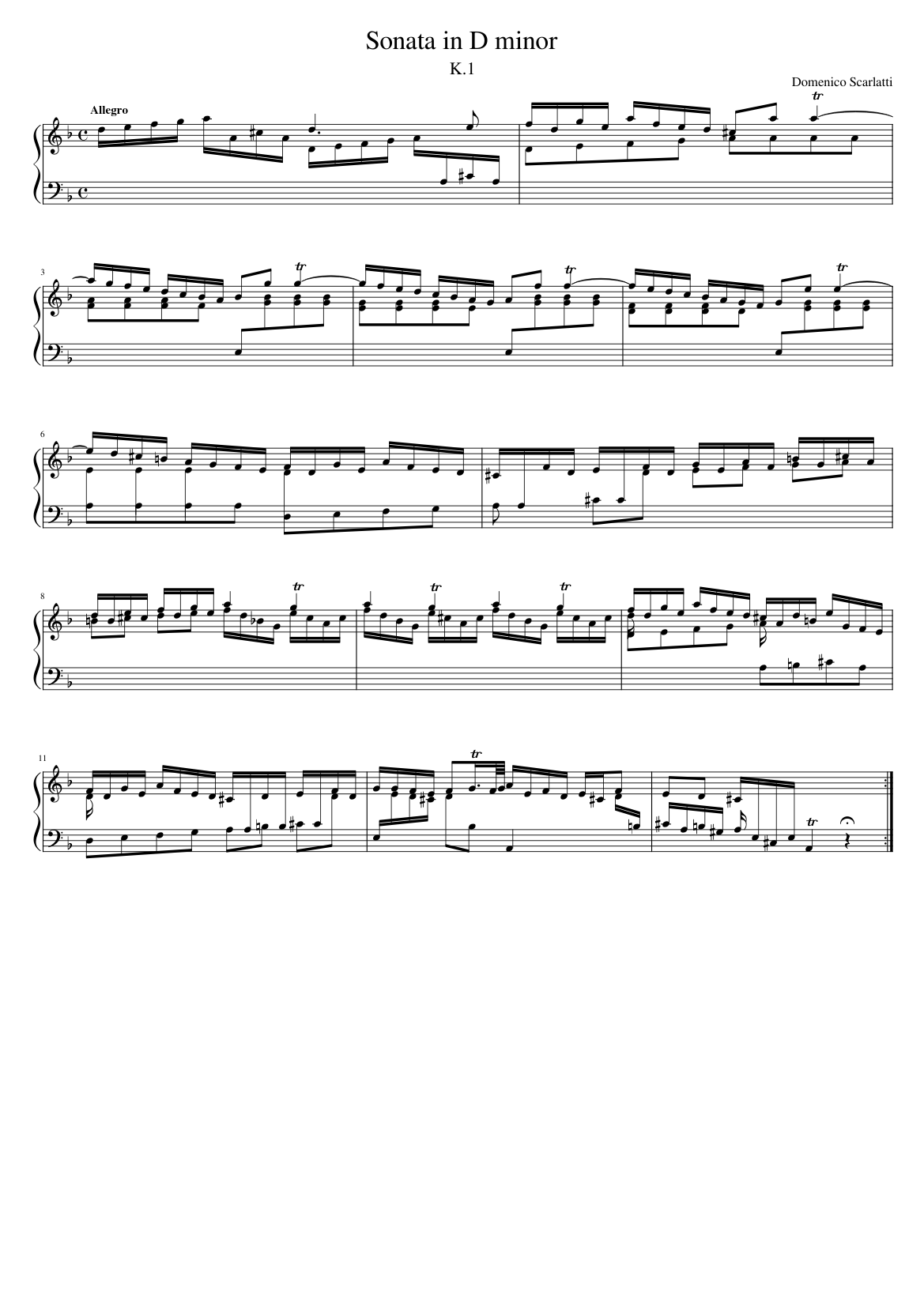 Keyboard Sonata in D minor K.1
