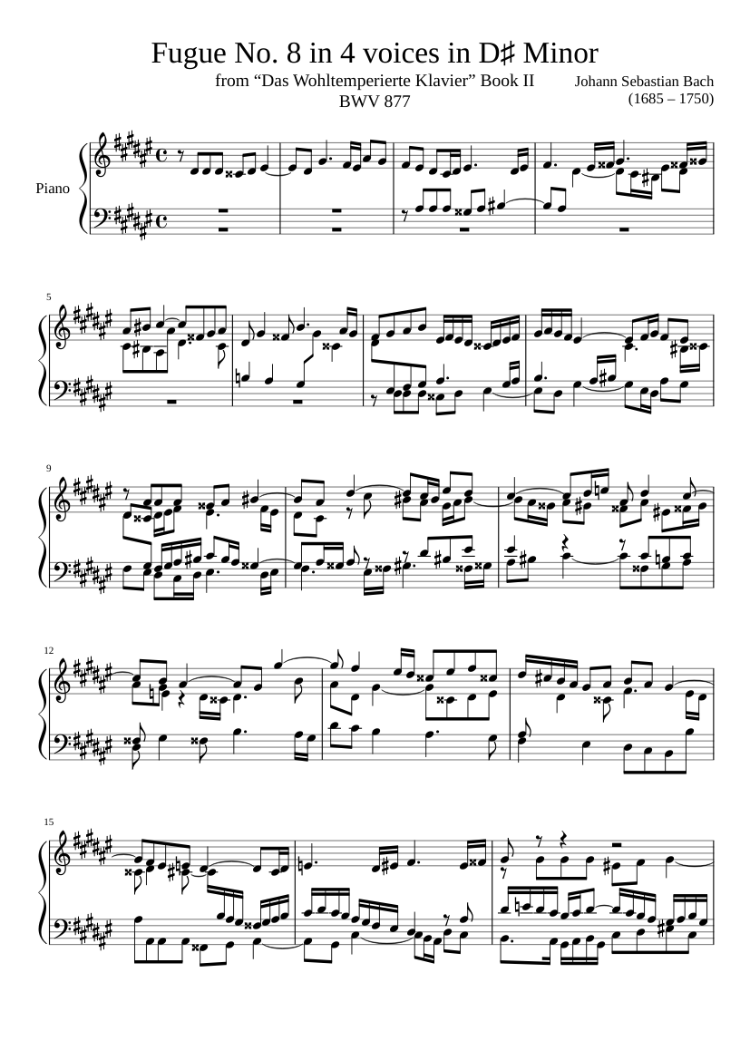 Fugue No. 8 BWV 877 in D♯ Minor Sheet music for Piano (Solo) | Musescore.com