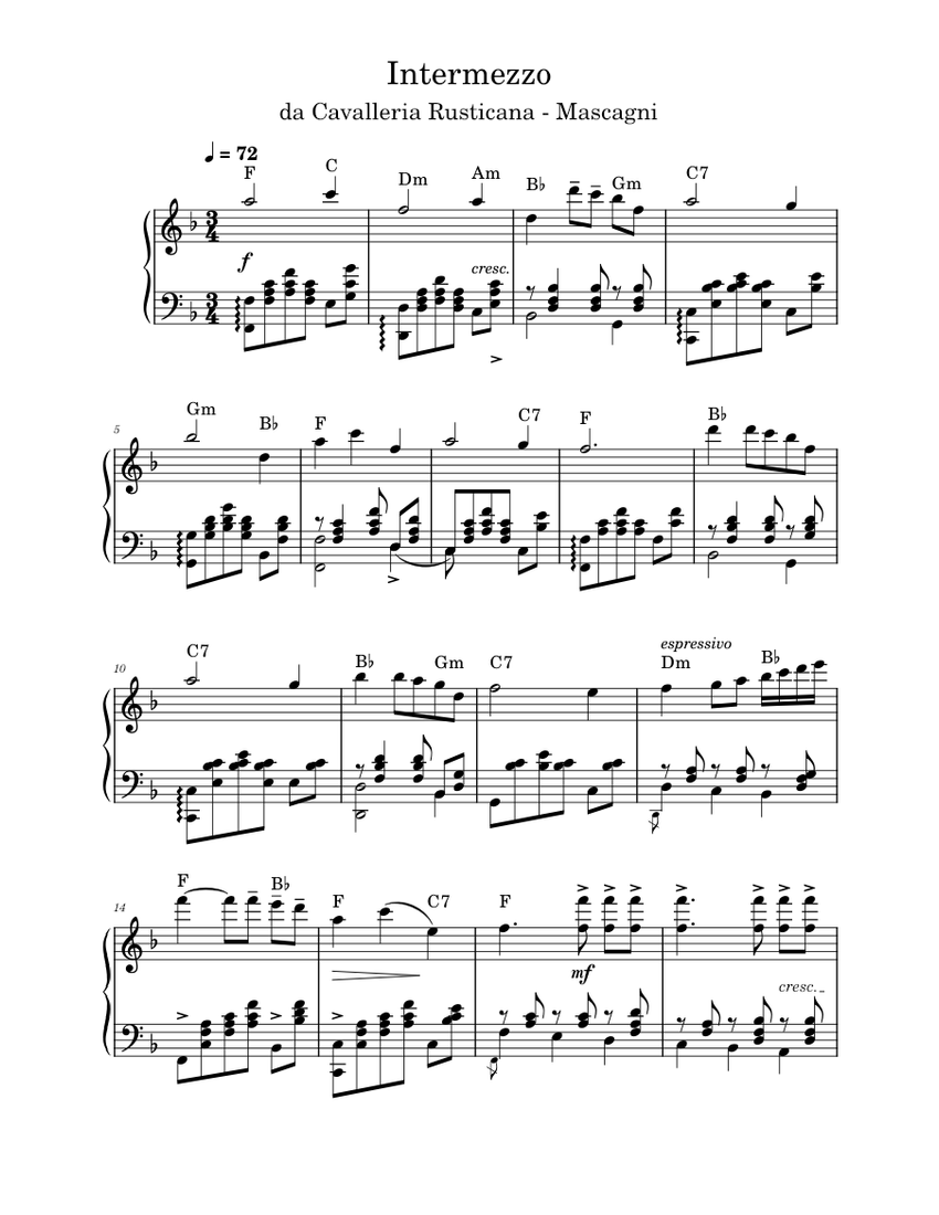 Intermezzo from cavalleria rusticana – Pietro Mascagni Sheet music for ...