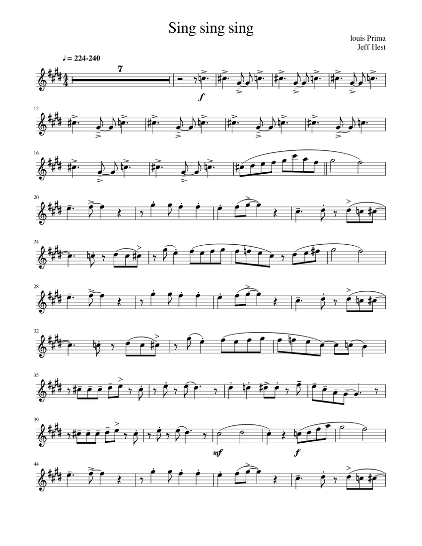 Sing Sing Sing Sheet Music For Saxophone Alto Solo Musescore Com