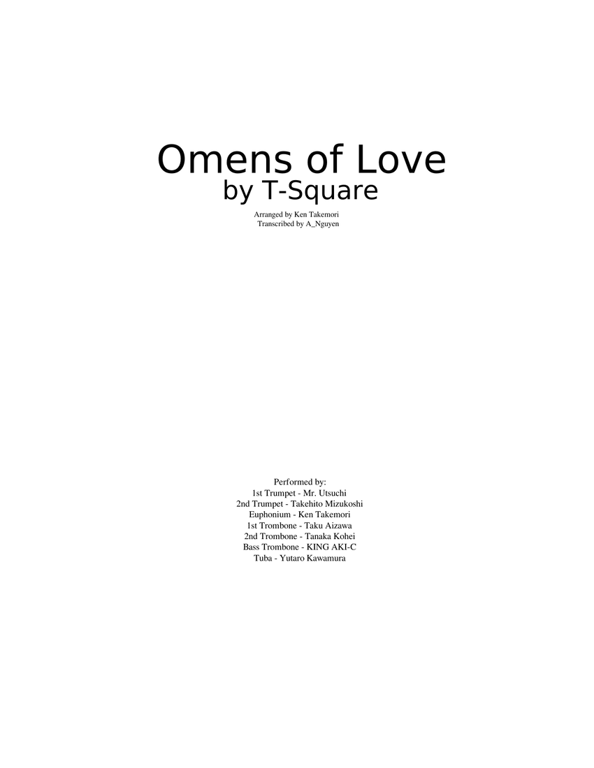 Omens Of Love Sheet Music For Trumpet In B Flat Trombone Tuba Euphonium More Instruments Brass Ensemble Musescore Com