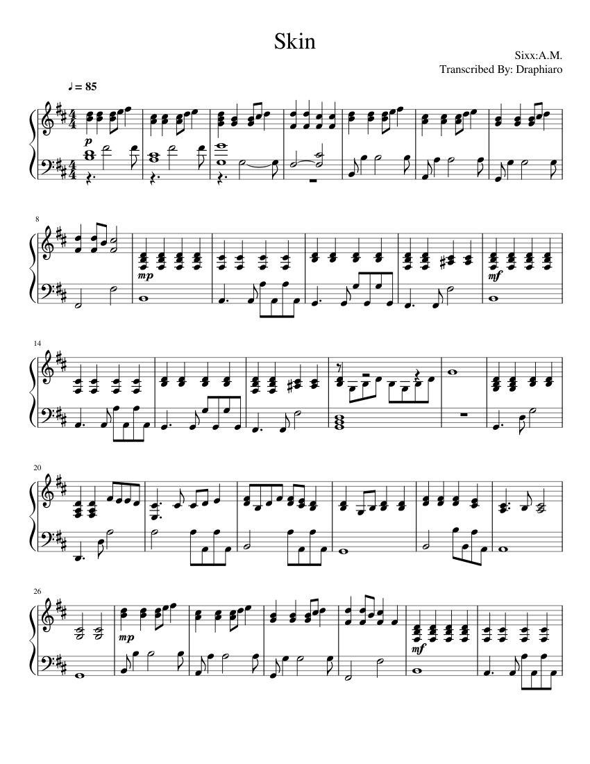 Skin Sheet Music For Piano Solo Musescore Com Du,du,du,du c h o r d z o n e. skin sheet music for piano solo
