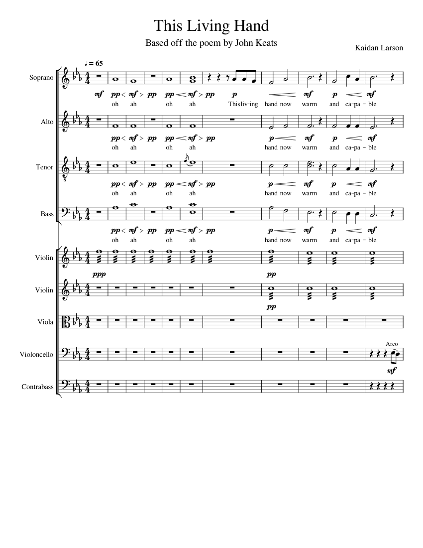 This Living Hand Sheet music for Soprano, Alto, Tenor, Bass voice ...