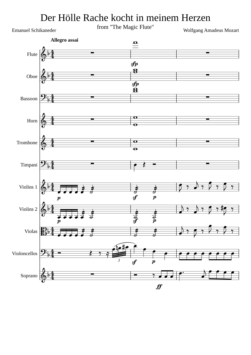 Der Holle Rache kocht in meinem Herzen Sheet music for Trombone, Flute ...