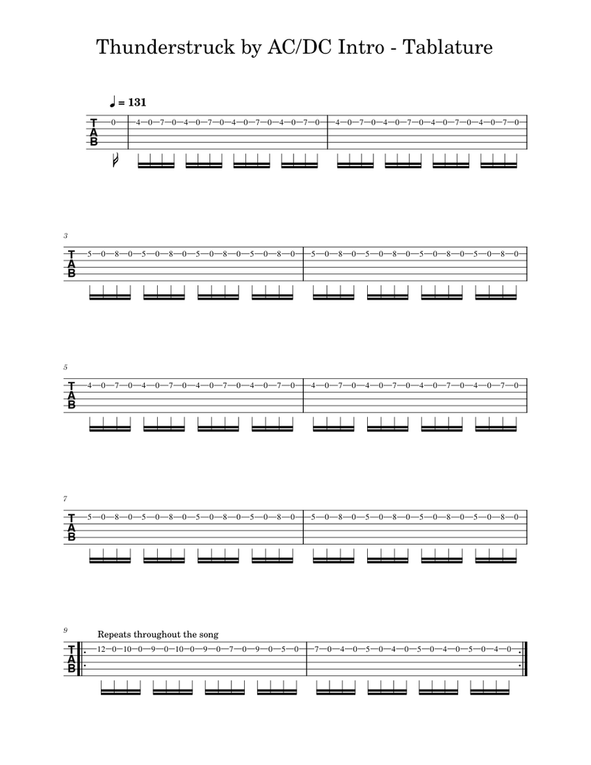 Thunderstruck – AC/DC Thunderstruck by AC DC Intro - Tablature Sheet music  for Guitar (Solo) | Musescore.com