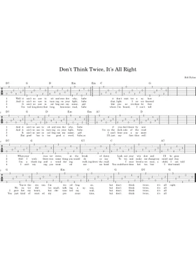 Don T Think Twice It S All Right By Bob Dylan Free Sheet Music Download Pdf Or Print On Musescore Com