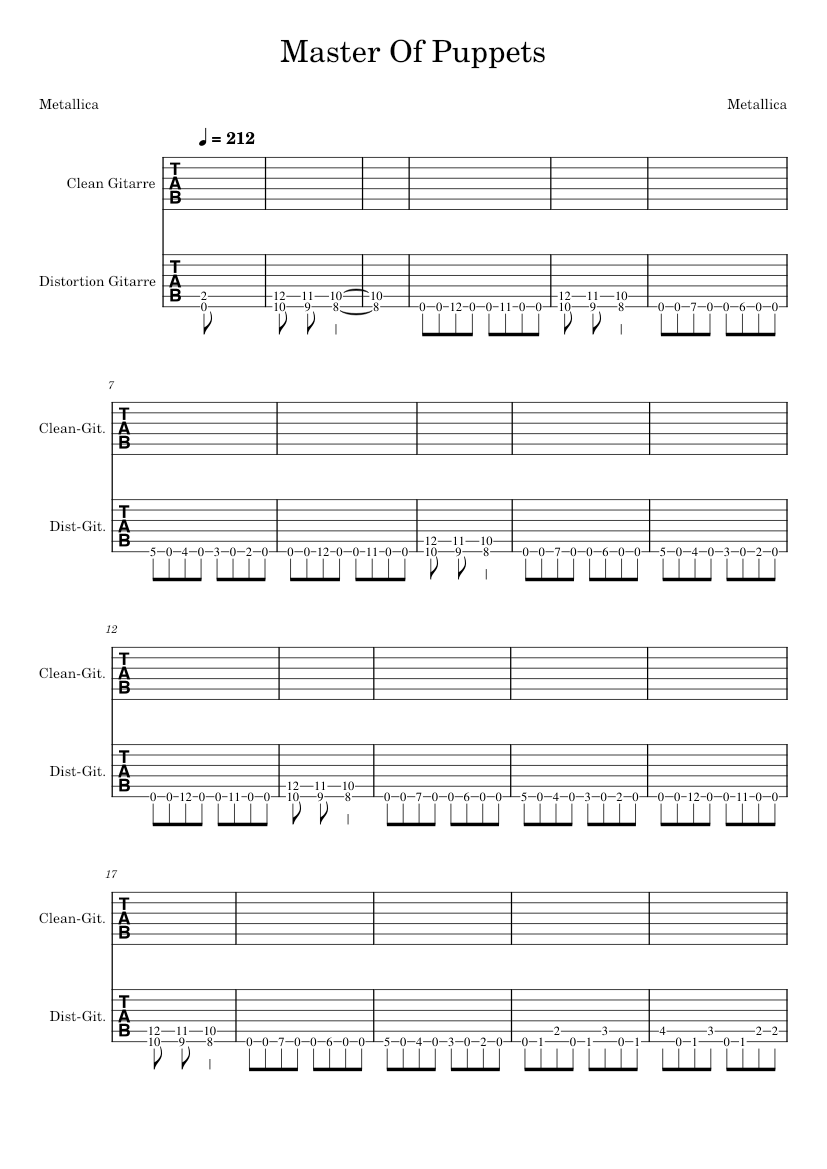 Puppet Note Music Master Of Puppets - Metallica - Guitar Tab – peterfeeder0 Sheet Music ...
