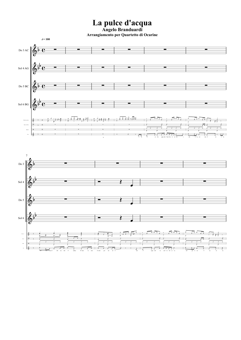 La pulce d'acqua Sheet music for Piano, Guitar, Bass guitar, Drum group  (Mixed Quartet) | Musescore.com