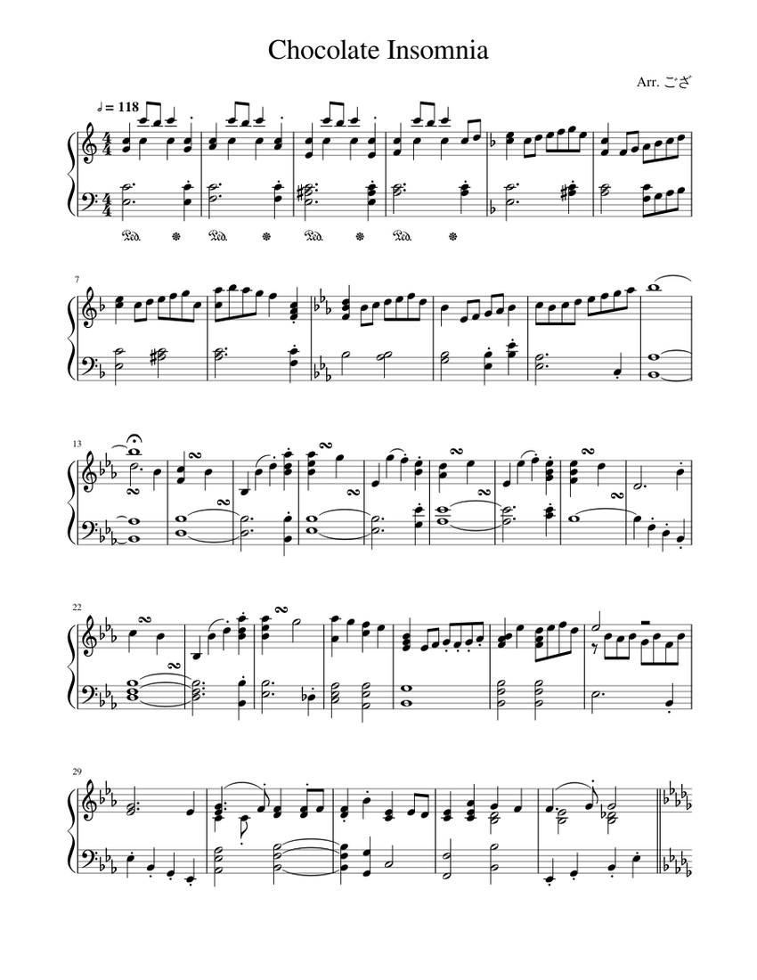 Chocolate Insomnia arrござ (goza) - piano tutorial
