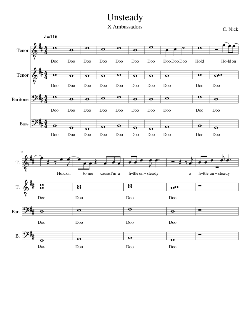 Unsteady Sheet music for Tenor, Bass, Baritone (Choral