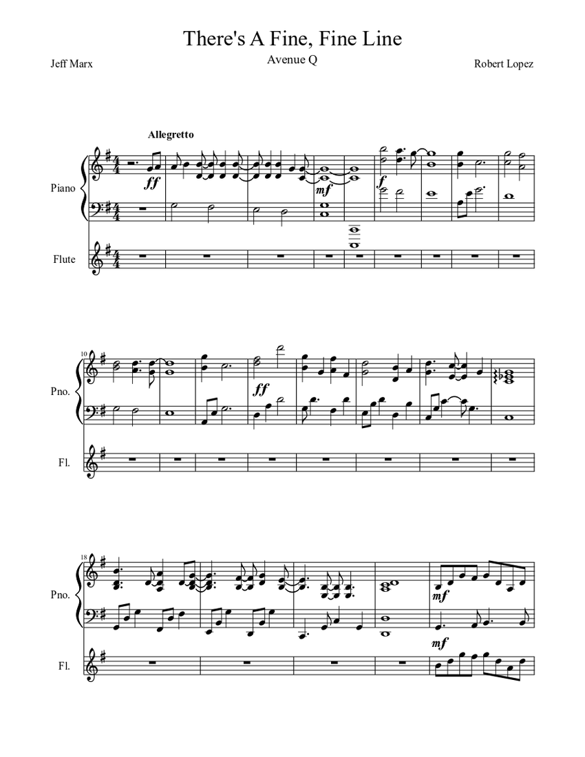There's A Fine, Fine Line Sheet music for Piano, Flute (Solo