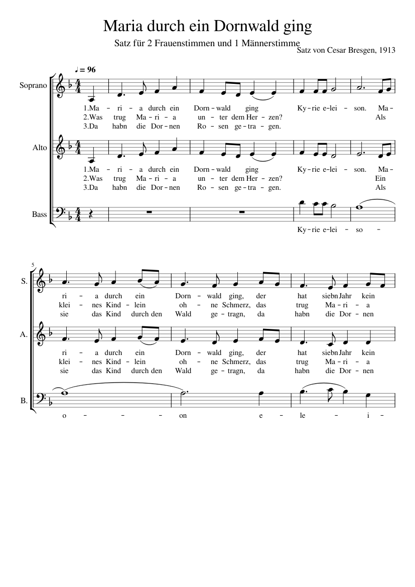 Maria durch ein Dornwald ging (3-stimmiger Chor)