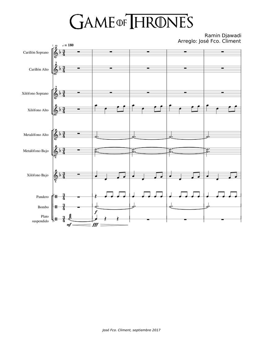 Juego de Tronos (Game of Thrones) Sheet music for Glockenspiel, Crash
