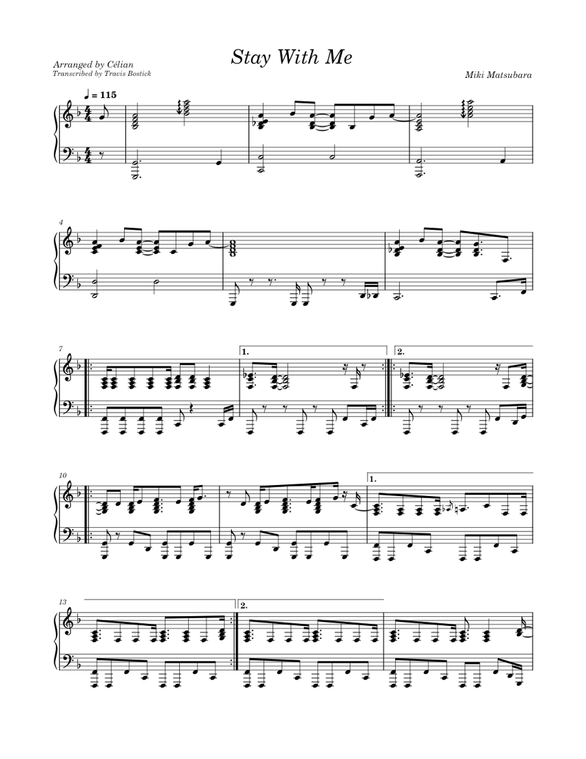 Stay With Me - Miki Matsubara Sheet music for Piano (Solo) | Musescore.com