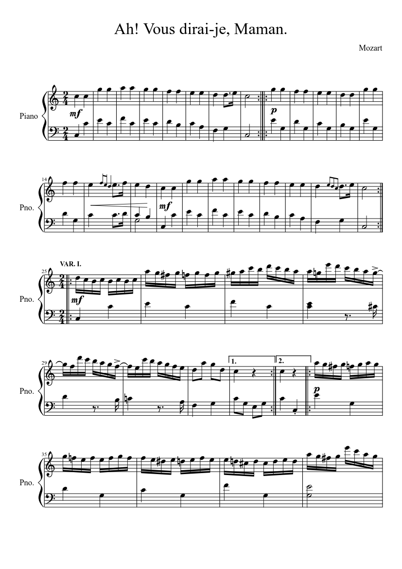 Ah! Vous Dirai-Je, Maman.-- Mozart Sheet music for Piano (Solo) |  Musescore.com