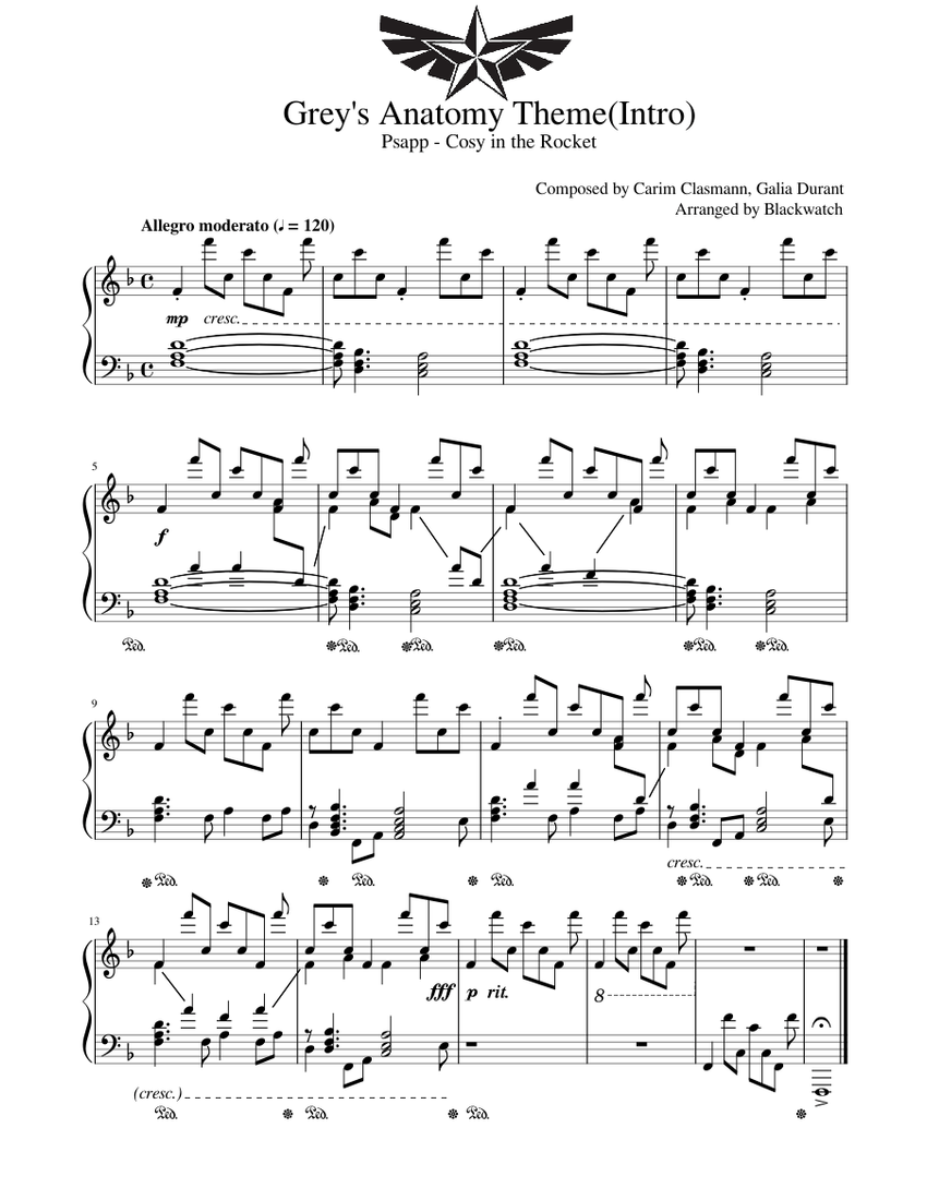 Greys Anatomy Theme Sheet Music For Piano Solo Musescore Com