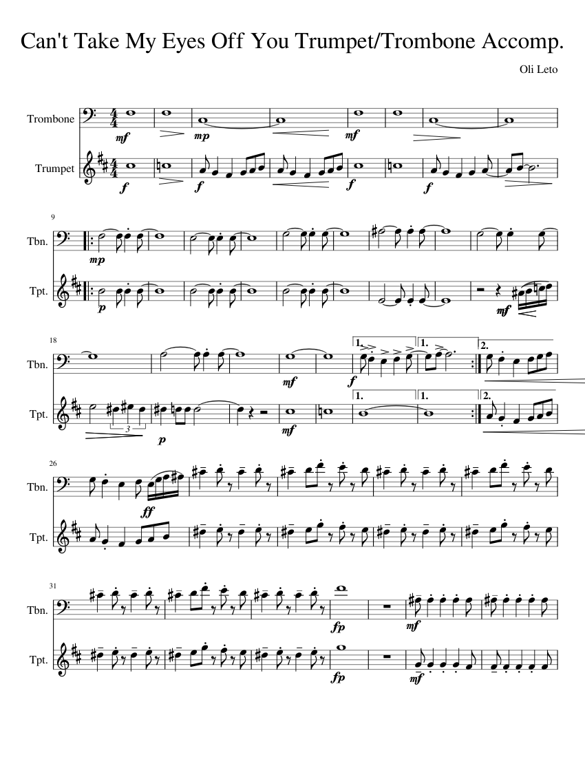 Can't Take My Eyes Off You Trumpet/Trombone Accomp. Sheet music for  Trombone, Trumpet other (Brass Duet) | Musescore.com