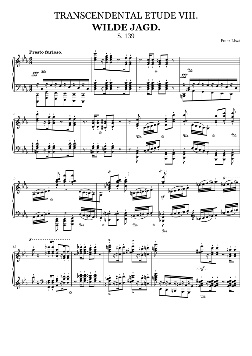 Liszt - Transcendental Etude No. 8 (Wilde Jagd) Sheet Music for