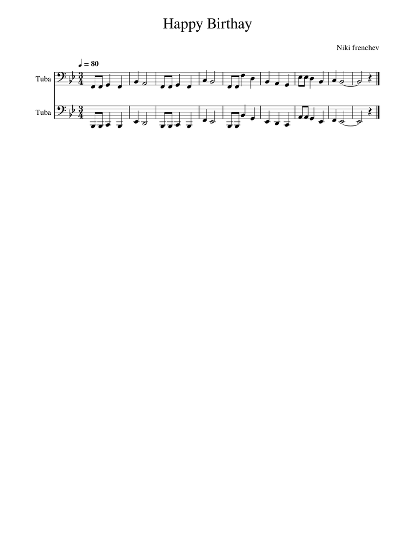 Happy Birthday to You – Misc Traditional Sheet music for Tuba (Brass ...