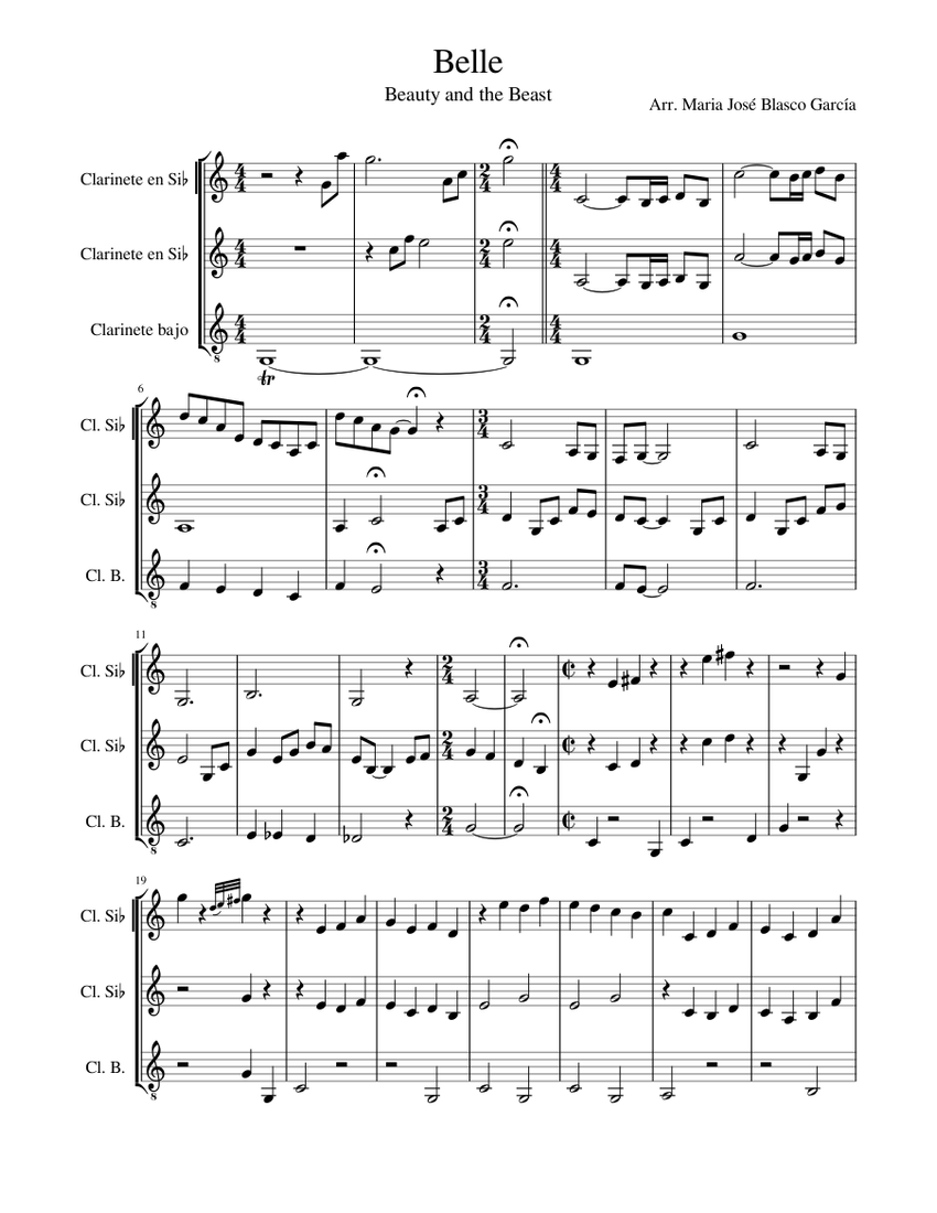 Belle Beauty And The Beast Sheet Music For Clarinet In B Flat Clarinet Bass Mixed Trio Download And Print In Pdf Or Midi Free Sheet Music Musescore Com
