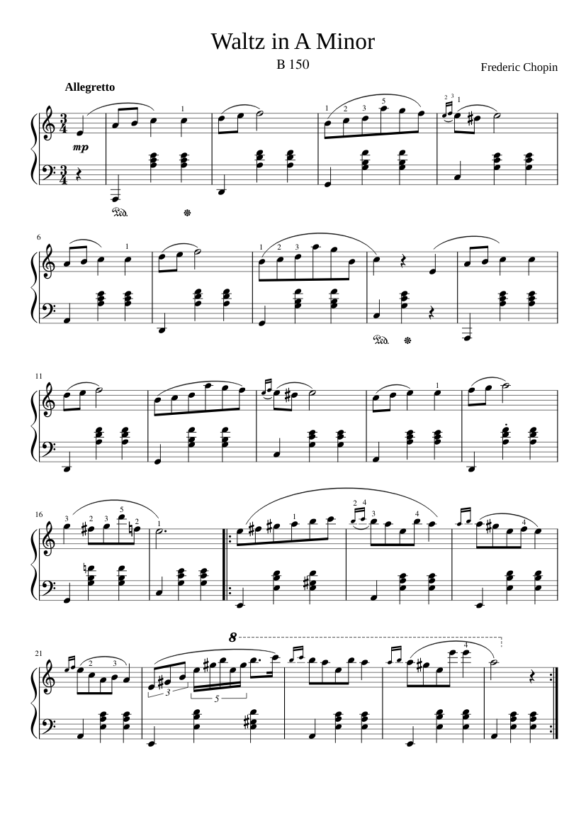 Waltz in A Minor(Chopin) Sheet music for Piano (Solo) Easy | Musescore.com