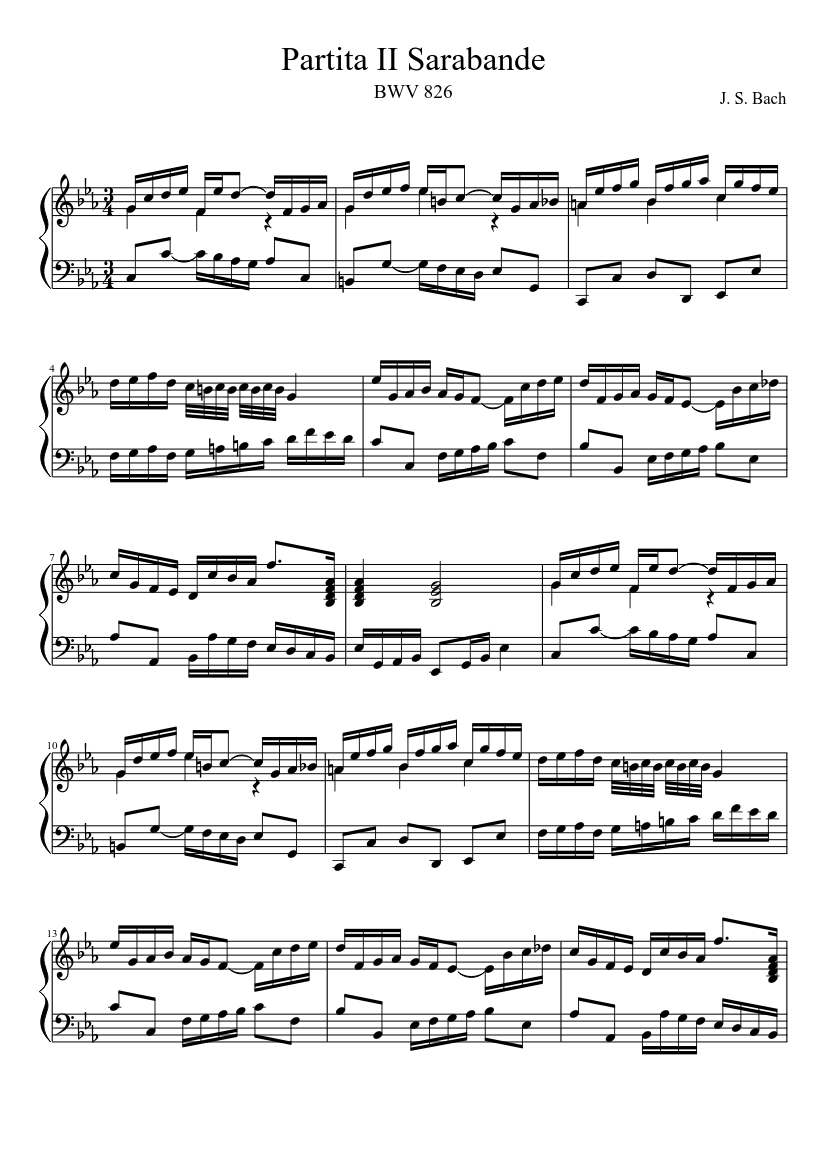 BWV 826 Partita II Sarabande Sheet music for Harp (Solo) | Musescore.com