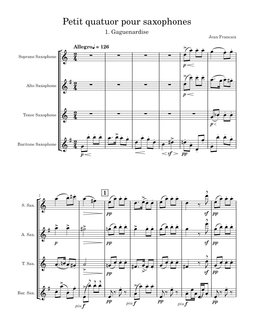QUATUOR pour Saxophones 楽譜 Petit quatuor pour saxophones – Jean Françaix Jean Françaix Petit