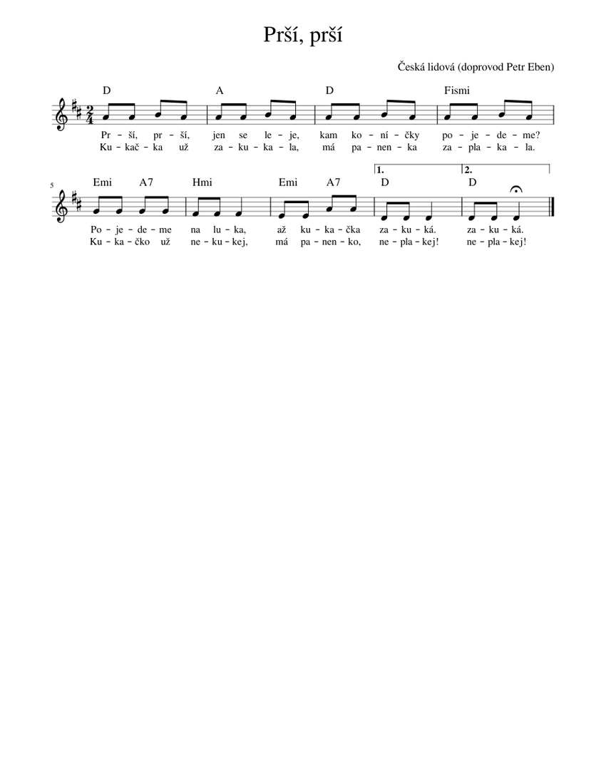 Prší, prší – Česká lidová Prší, prší Sheet music for Piano (Solo) Easy ...
