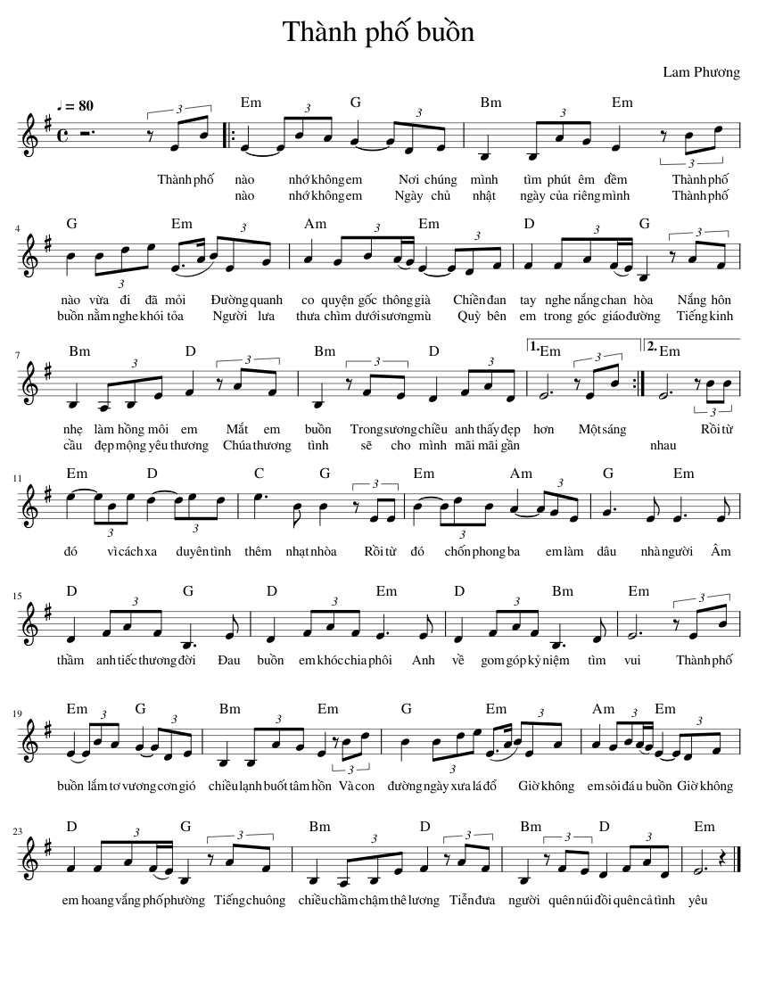 Thành_phố_buồn Sheet music for Piano (Solo) Easy | Musescore.com