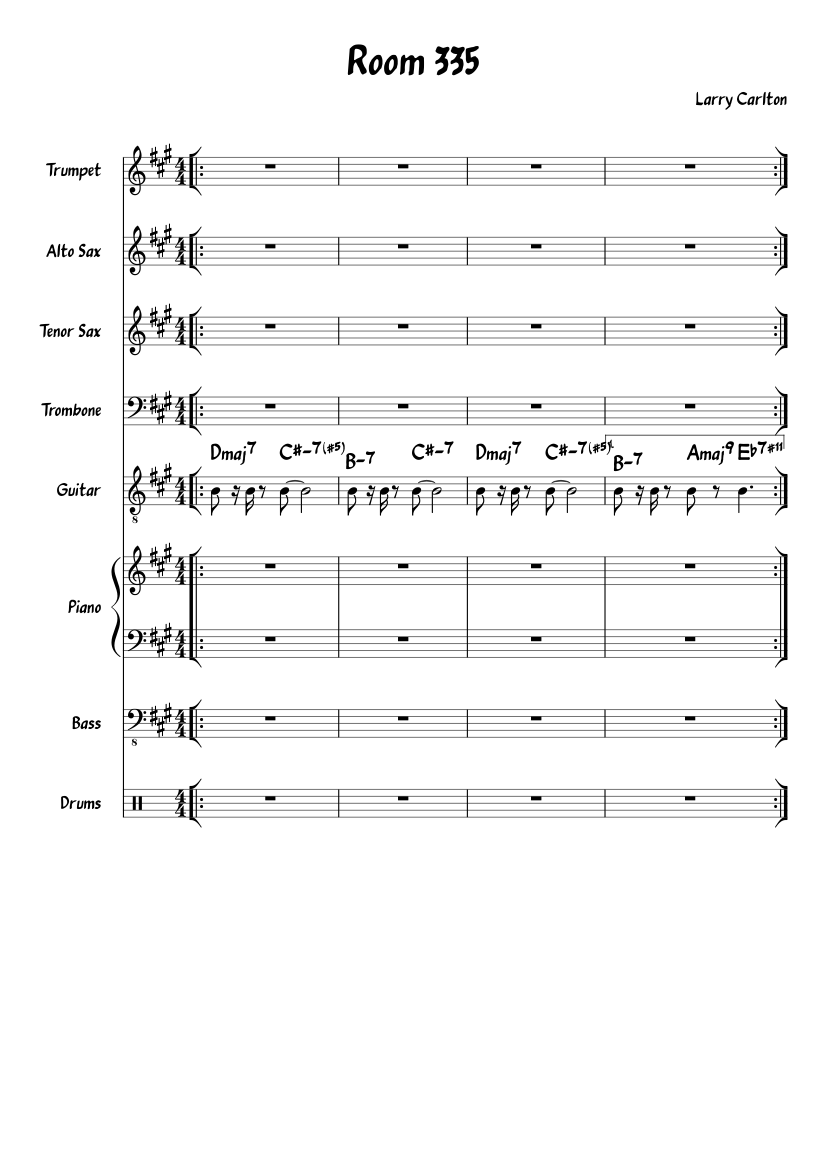 Room 335 Sheet Music with Chords for Piano, Trombone, Saxophone