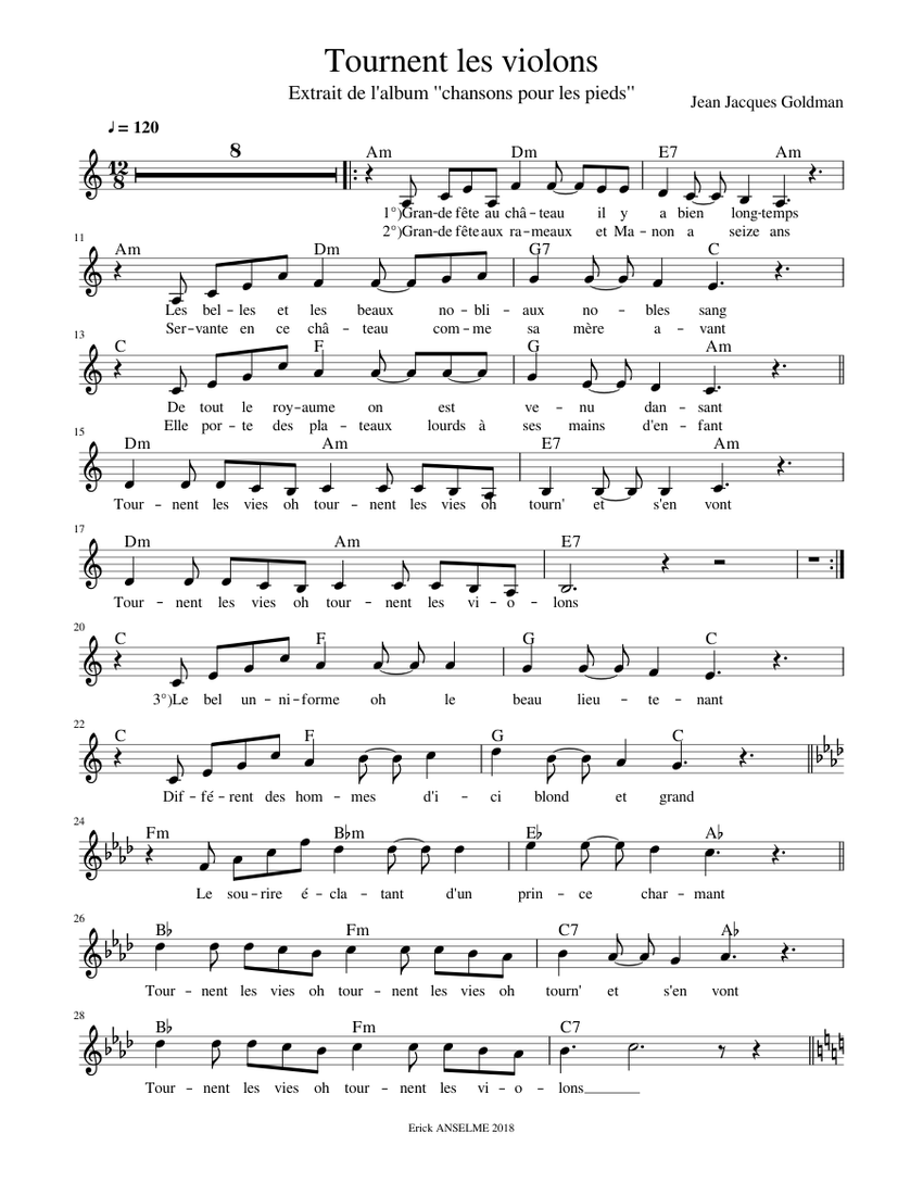 Tournent les violons Sheet music for Vocals (Solo) | Musescore.com