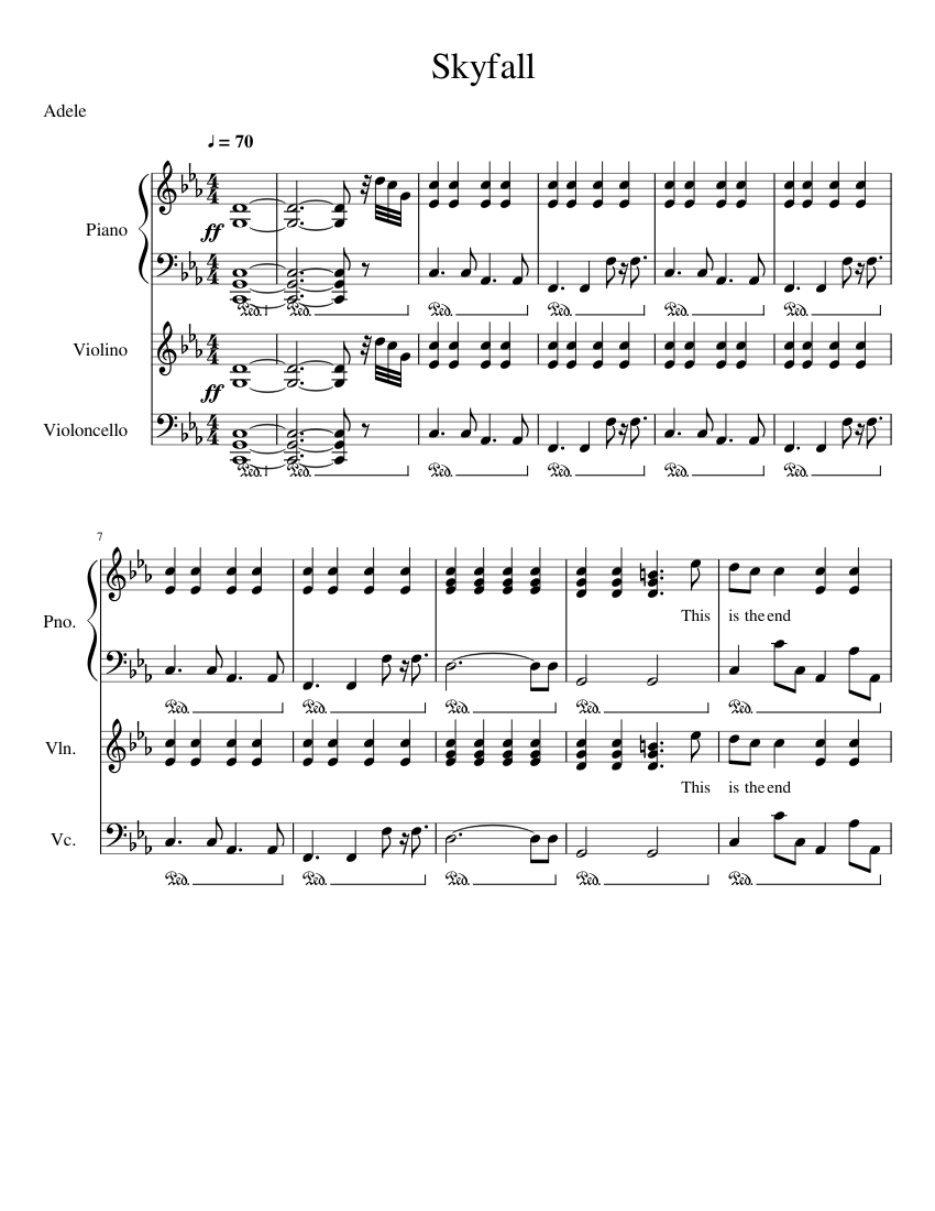Adele Skyfall Sheet music for Piano, Violin, Cello (Orchestras) |  Musescore.com