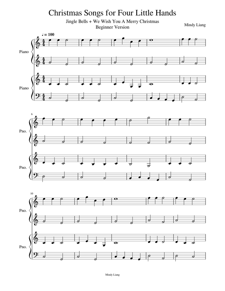 Christmas Songs for Four Little Hands - Beginner Version Sheet music for  Piano (Piano Duo) | Musescore.com