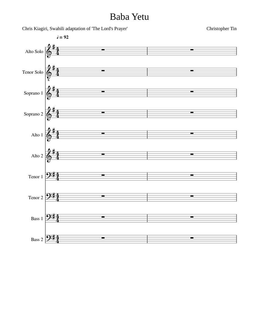 Baba Yetu Sheet music for Bass guitar (Mixed Duet) | Musescore.com