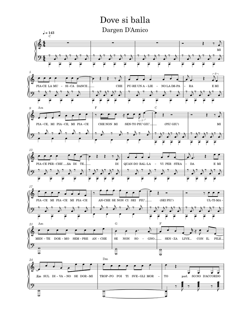 Dove si balla Sheet music for Piano (Solo) | Musescore.com