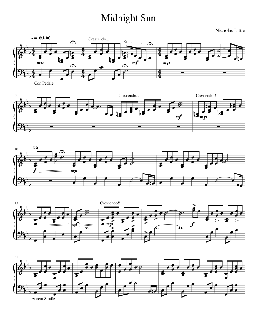 Midnight Sun sheet music for piano solo (PDF-interactive)