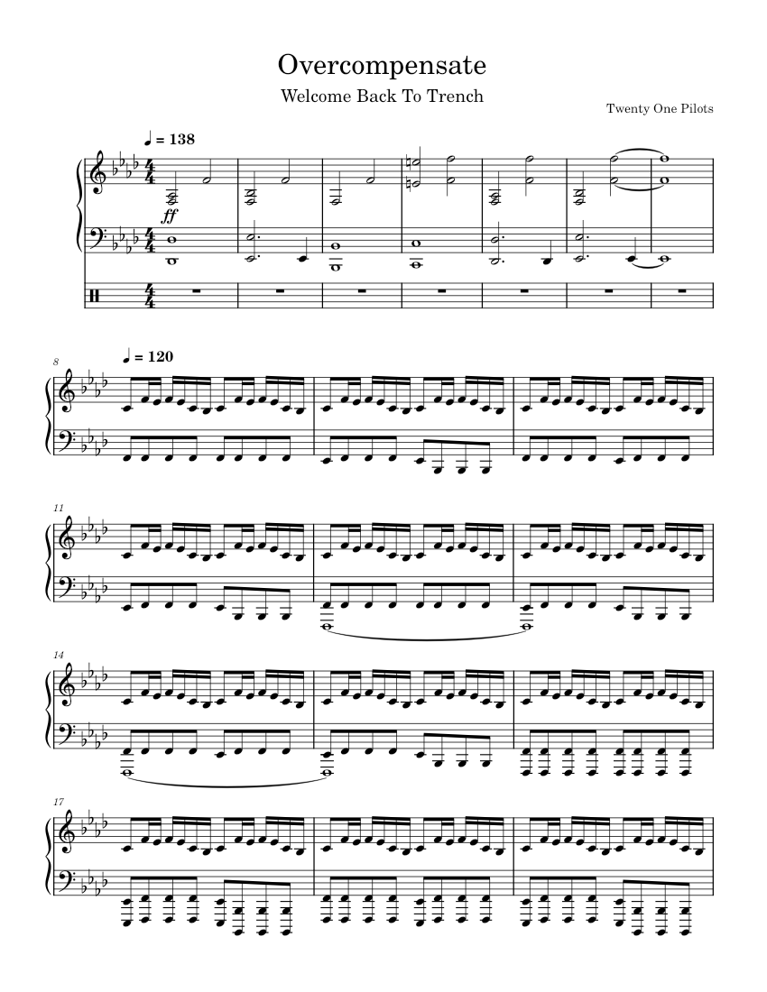 Overcompensate – Twenty One Pilots (Piano & Drums) Sheet Music for