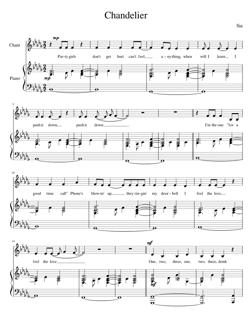 Chandelier - Sia Sheet music for Piano, Vocals (Piano-Voice) | Musescore.com