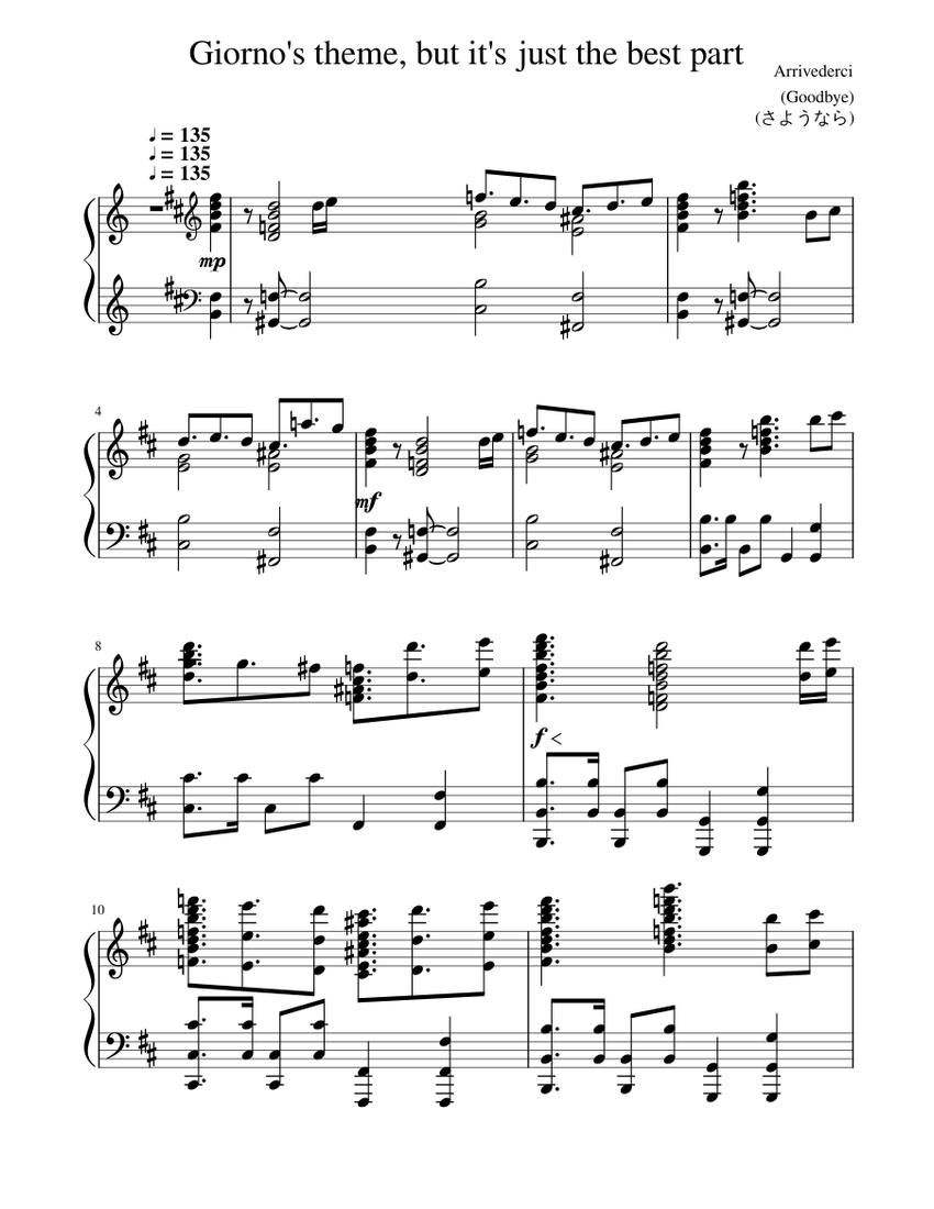 Giorno's theme, but it's just the best part Sheet music for Piano (Solo) |  Musescore.com