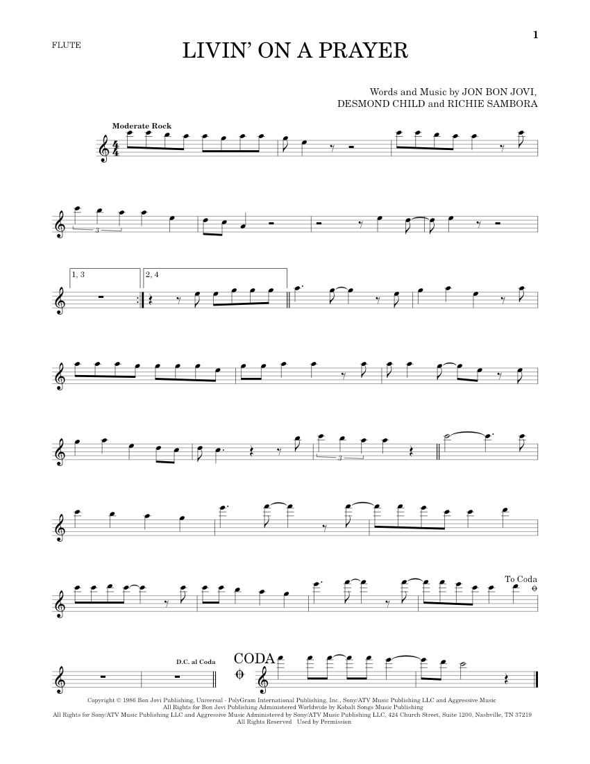 Play Official version of Livin' On A Prayer Sheet Music by Bon Jovi for ...