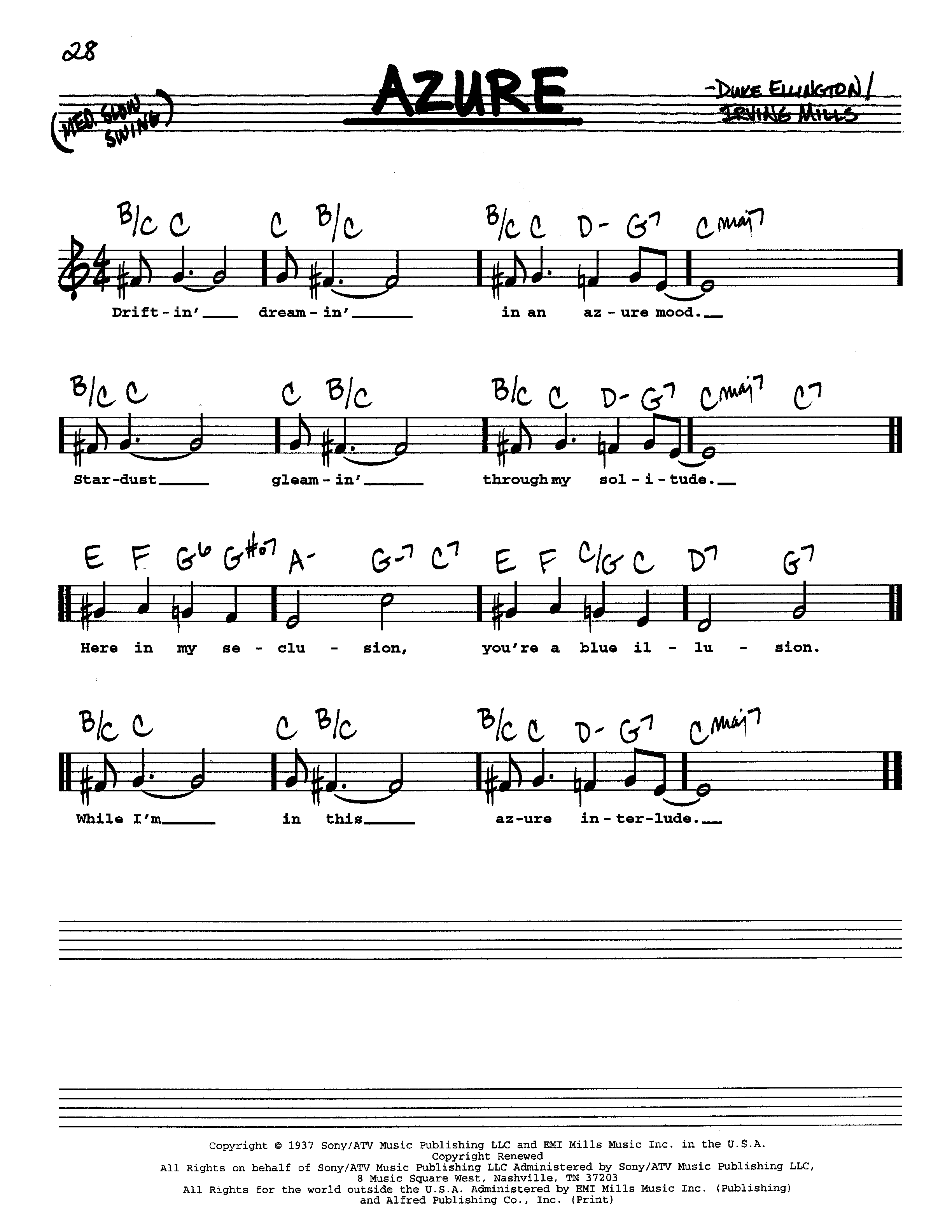 Play Official version of Azure Sheet Music by Duke Ellington for Piano ...