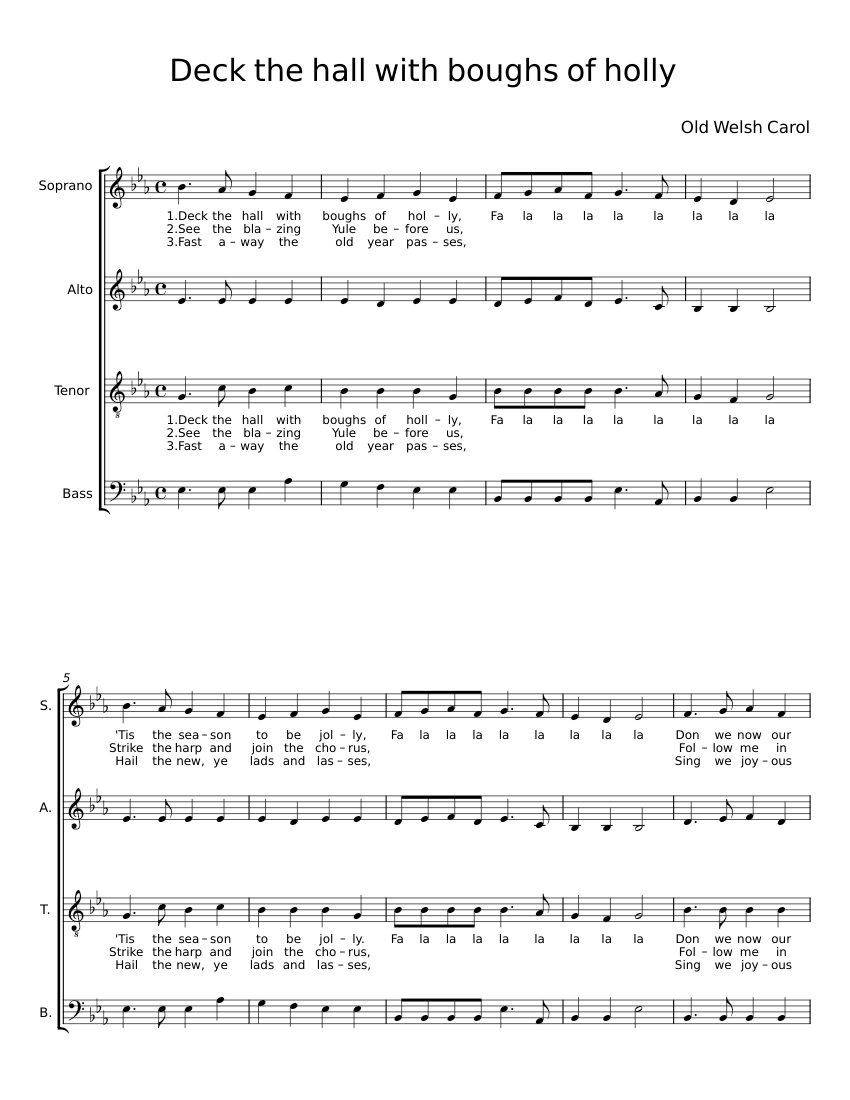 Deck the hall with boughs of holly Sheet music for Bass guitar ...