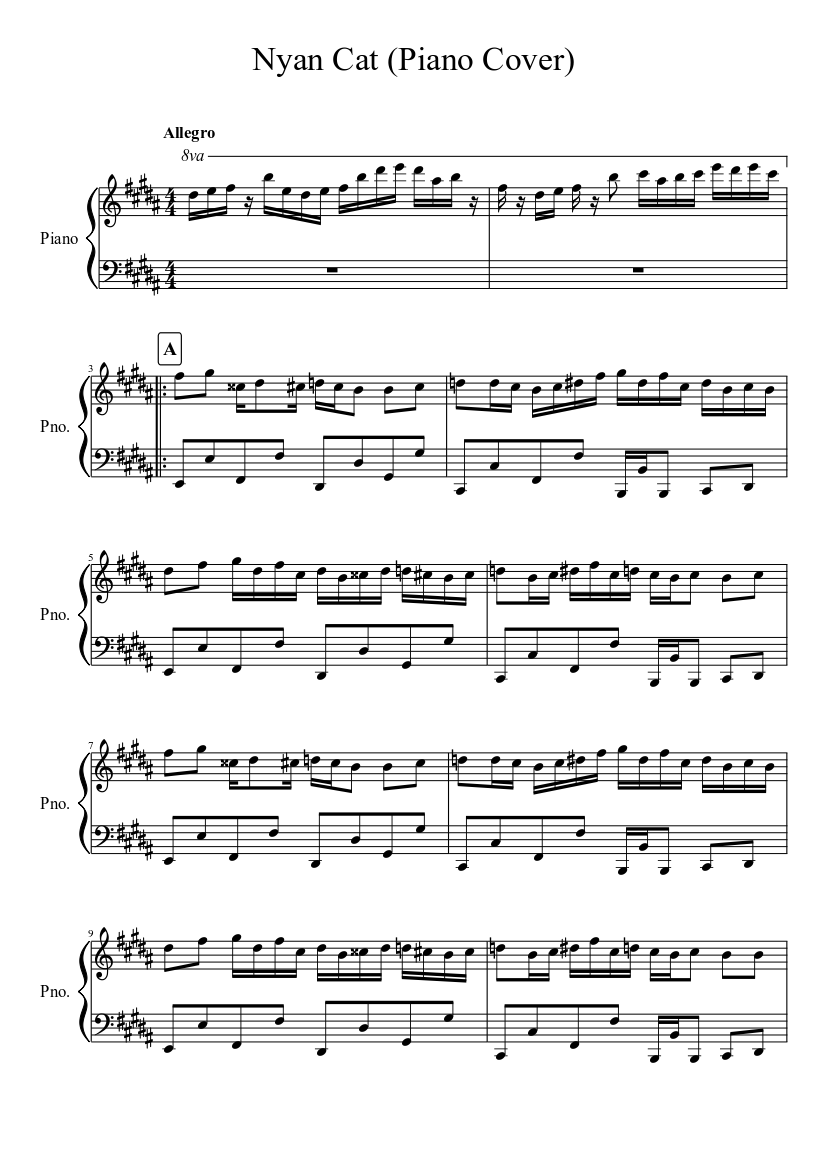 Nyan Cat (Piano Cover) Sheet music for Piano (Solo) | Musescore.com