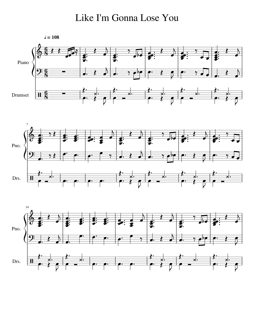 Like I'm Gonna Lose You Sheet music for Piano, Drum group (Mixed Duet) |  Musescore.com