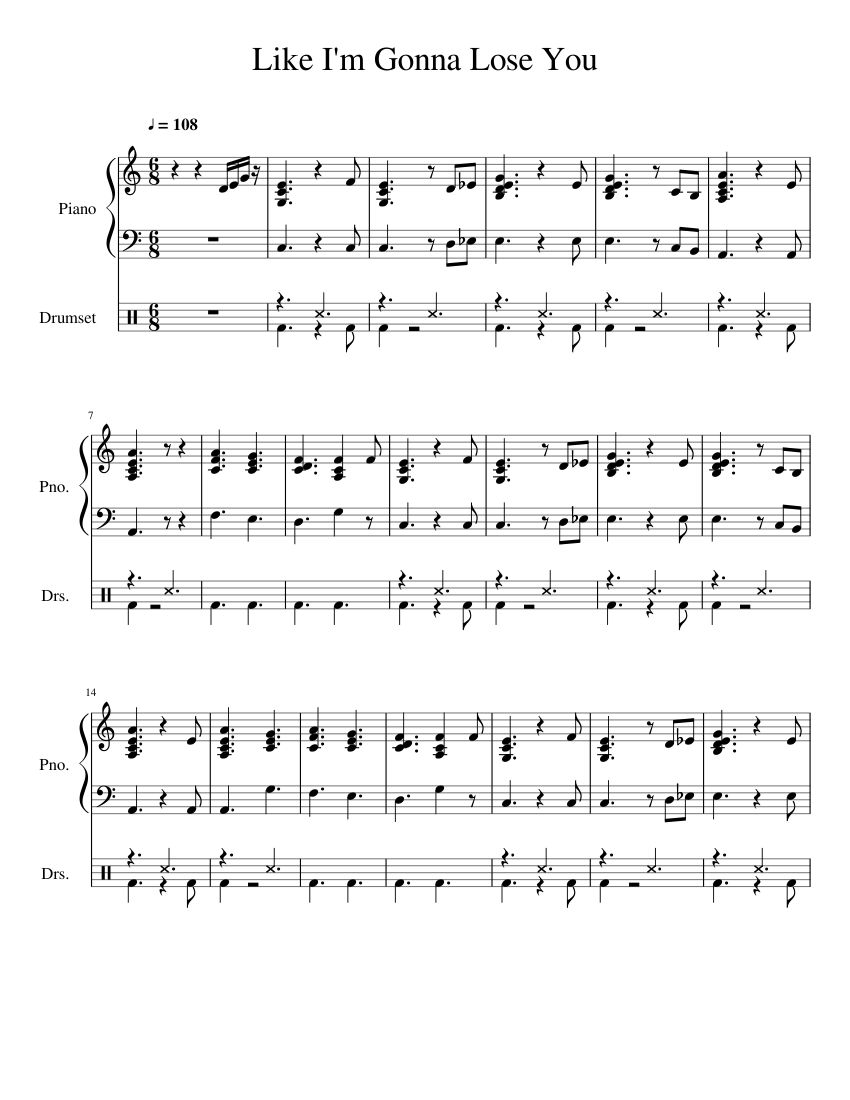 Like I M Gonna Lose You Sheet Music For Piano Drum Group Mixed Duet Musescore Com