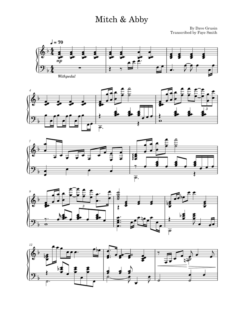 Mitch & Abby – Dave Grusin Sheet music for Piano (Solo) | Musescore.com