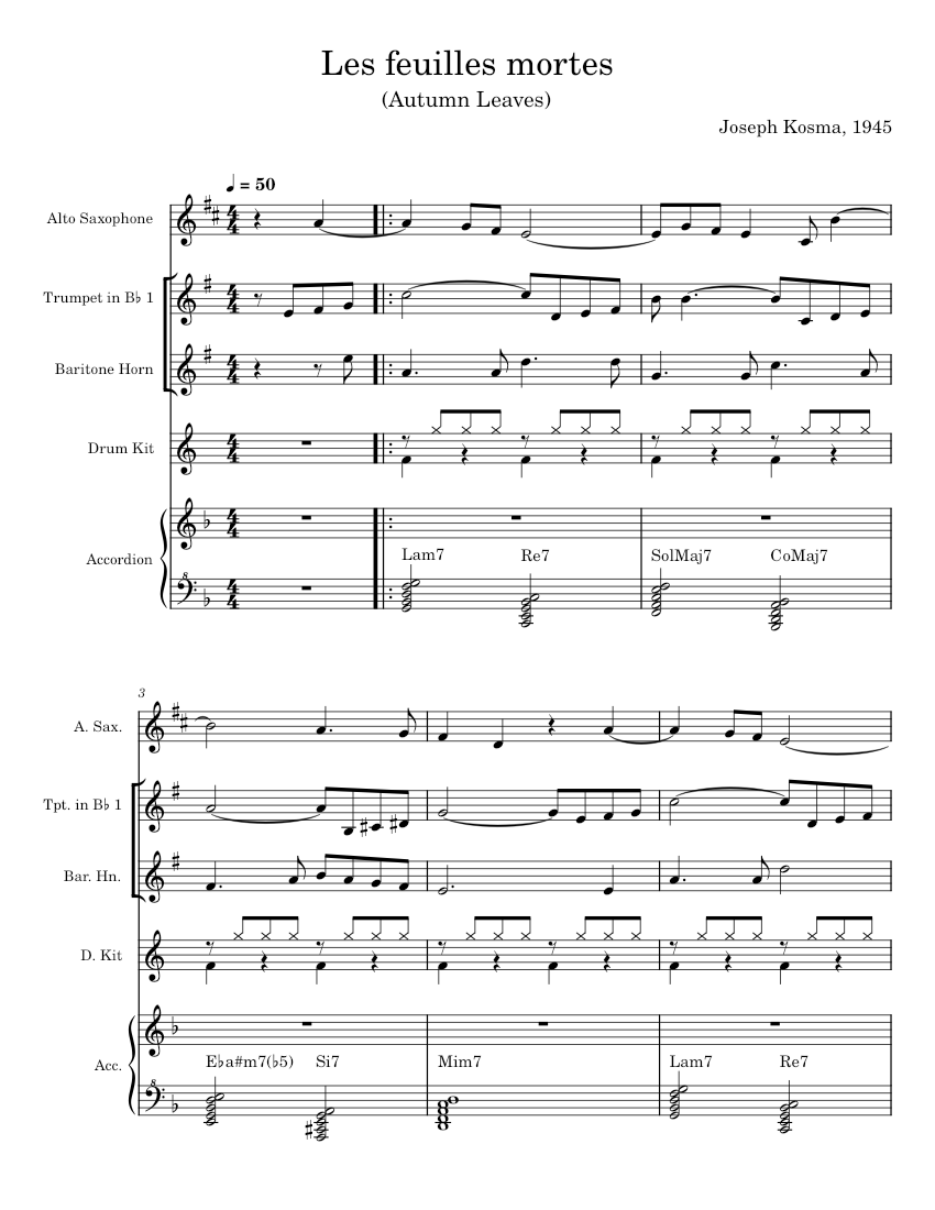 Les feuilles mortes - Joseph Kosma, Johnny Mercer, Jacques Prevert ...