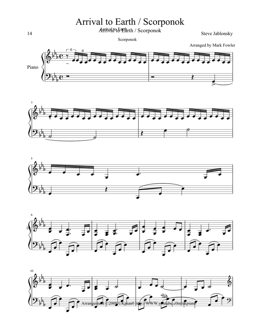 Arrival To Earh Transformers Mark Fowler Ukpiano Sheet Music For Piano Solo Musescore Com arrival to earh transformers mark